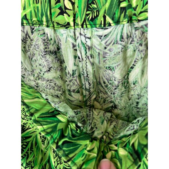 Handmade Green Tropical Pull On Elastic Cotton Shorts Size 6 Small Women's - Picture 4 of 5